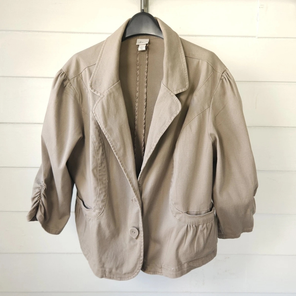 Venezia Plus Size 18/20 Taupe Ruched 3/4 Sleeve Blazer Jacket Stretch